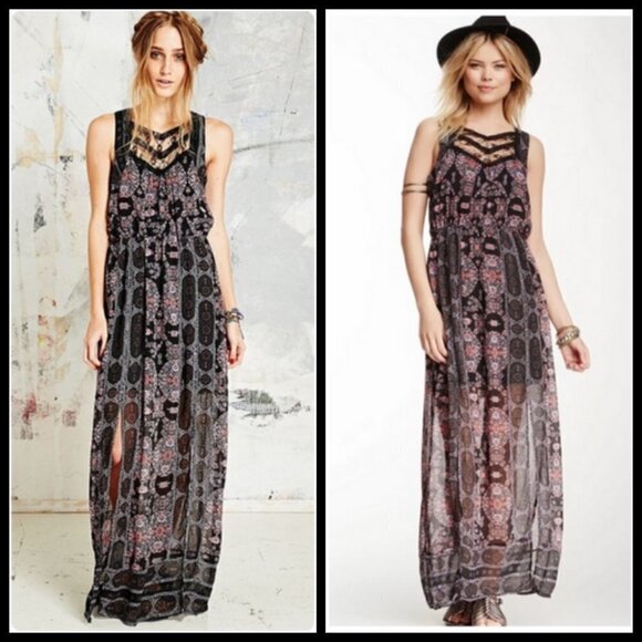 💕FREE PEOPLE💕 Moroccan Printed Maxi Dress ~ Boho Chic Festival Size 6 - Picture 4 of 16